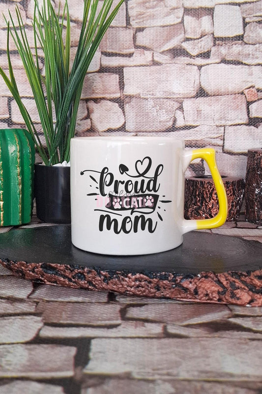Proud Cat Mom 2 Baskılı Kedi Annesi Kedisever Hediyelik Kulplu Kupa Bardak