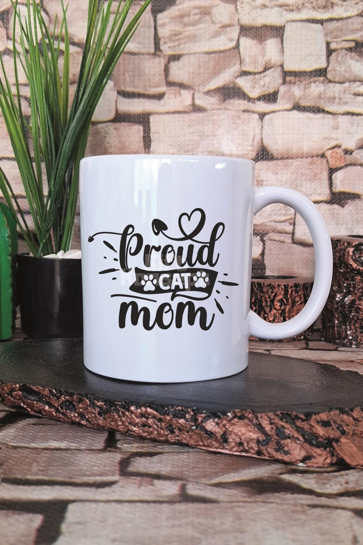 Proud Cat Mom 2 Baskılı Kedi Annesi Kedisever Hediyelik Baskılı Çay Kahve Sunum Kupa Bardak