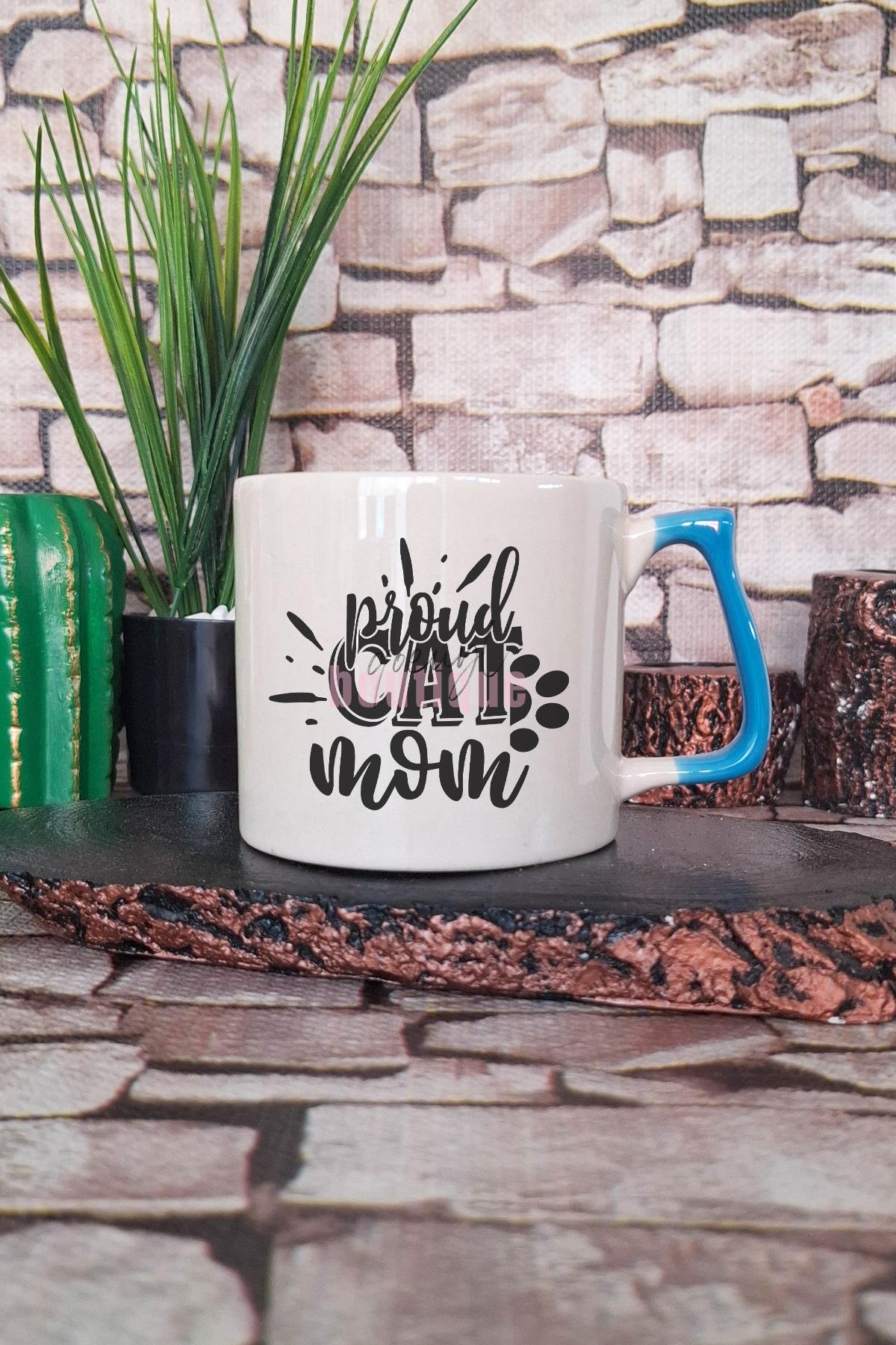 Proud Cat Mom Baskılı Gururlu Kedi Annesi Kedisever Hediyelik Kulplu Kupa Bardak