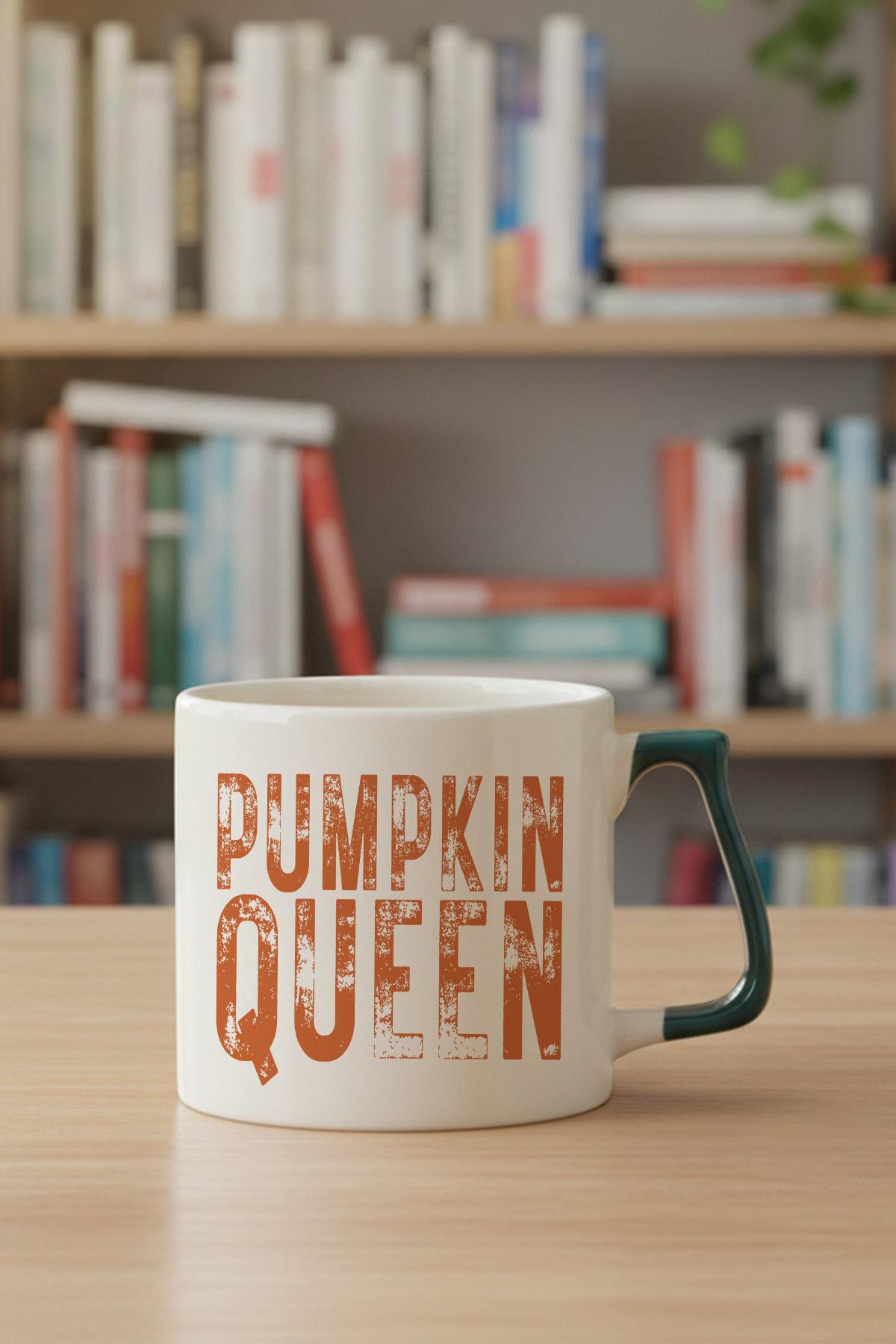 Pumpkin Queen Sonbahar Teması Baskılı Yeşil D Kulplu Kupa Bardak