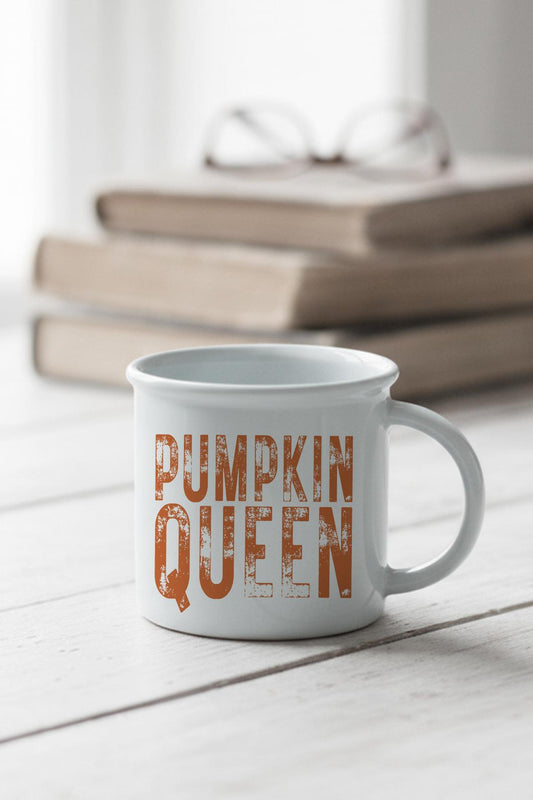 Pumpkin Queen Sonbahar Teması Baskılı Enamel Görünümlü Seramik Vintage Kupa Bardak