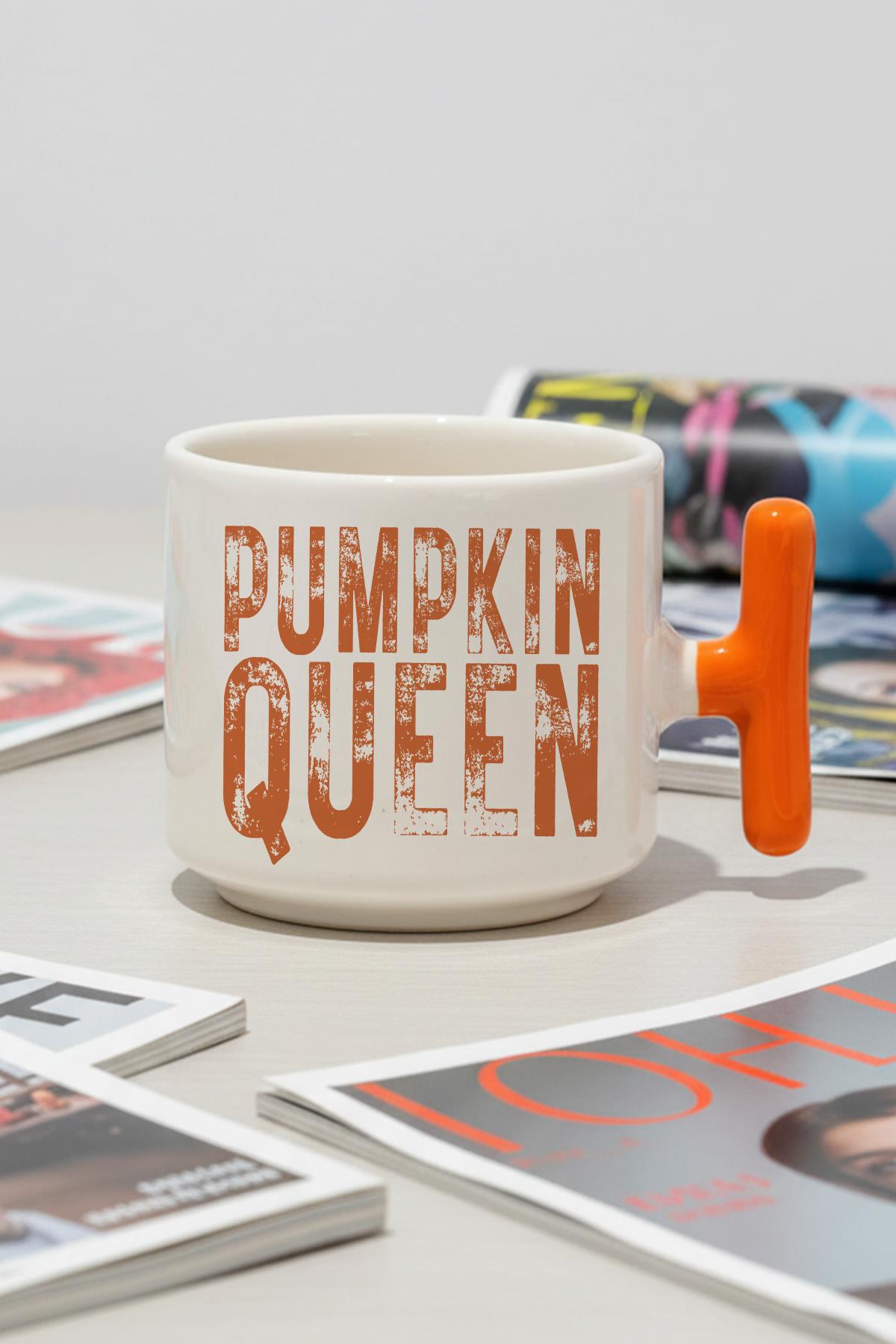 Pumpkin Queen Sonbahar Teması Baskılı Hediyelik T Kulplu Latte Fincanı Kupa Bardak