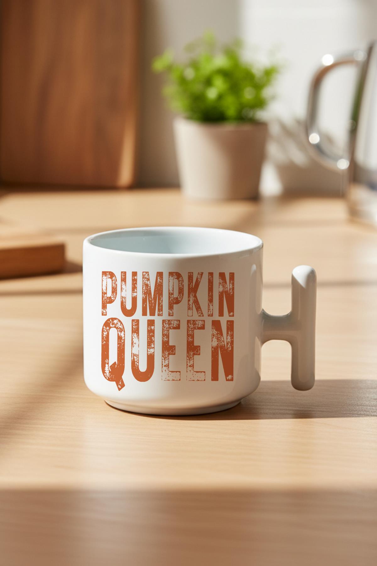 Pumpkin Queen Sonbahar Teması Baskılı Hediyelik T Kulplu Latte Fincanı Kupa Bardak