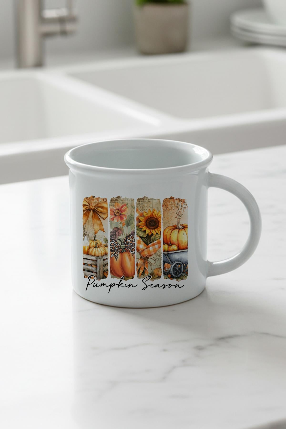 Pumpkin Season Baskılı Enamel Görünümlü Seramik Vintage Kupa Bardak