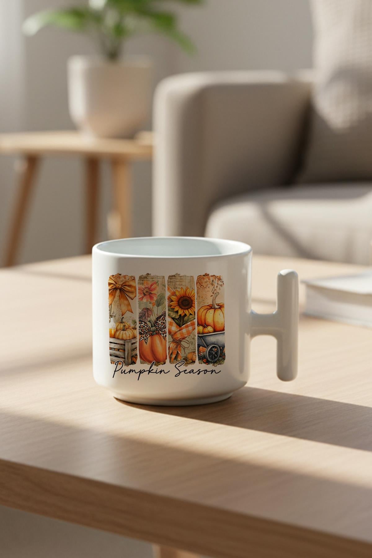 Pumpkin Season Baskılı Hediyelik T Kulplu Latte Fincanı Kupa Bardak