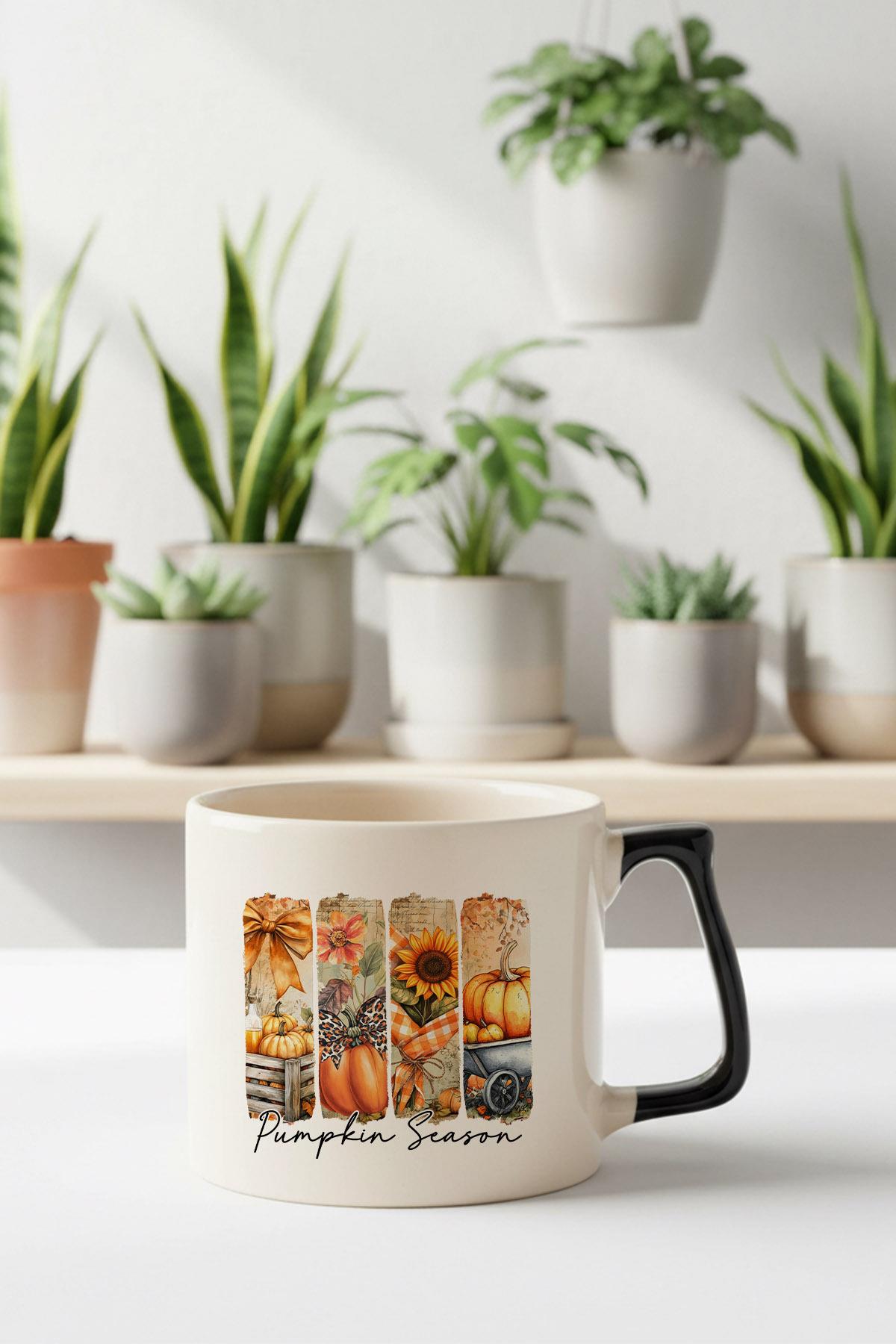 Pumpkin Season Baskılı Siyah D Kulplu Kupa Bardak