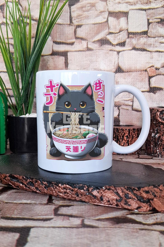 Ramen Kedi Noodle 4 Baskılı Japon Yiyecek Anime Kedi Hediyelik Baskılı Çay Kahve Sunum Kupa Bardak