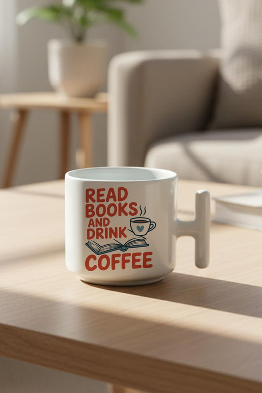Read Books And Coffee Baskılı Hediyelik T Kulplu Latte Fincanı Kupa Bardak
