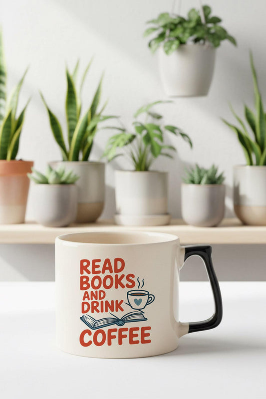 Read Books And Coffee Baskılı Siyah D Kulplu Kupa Bardak
