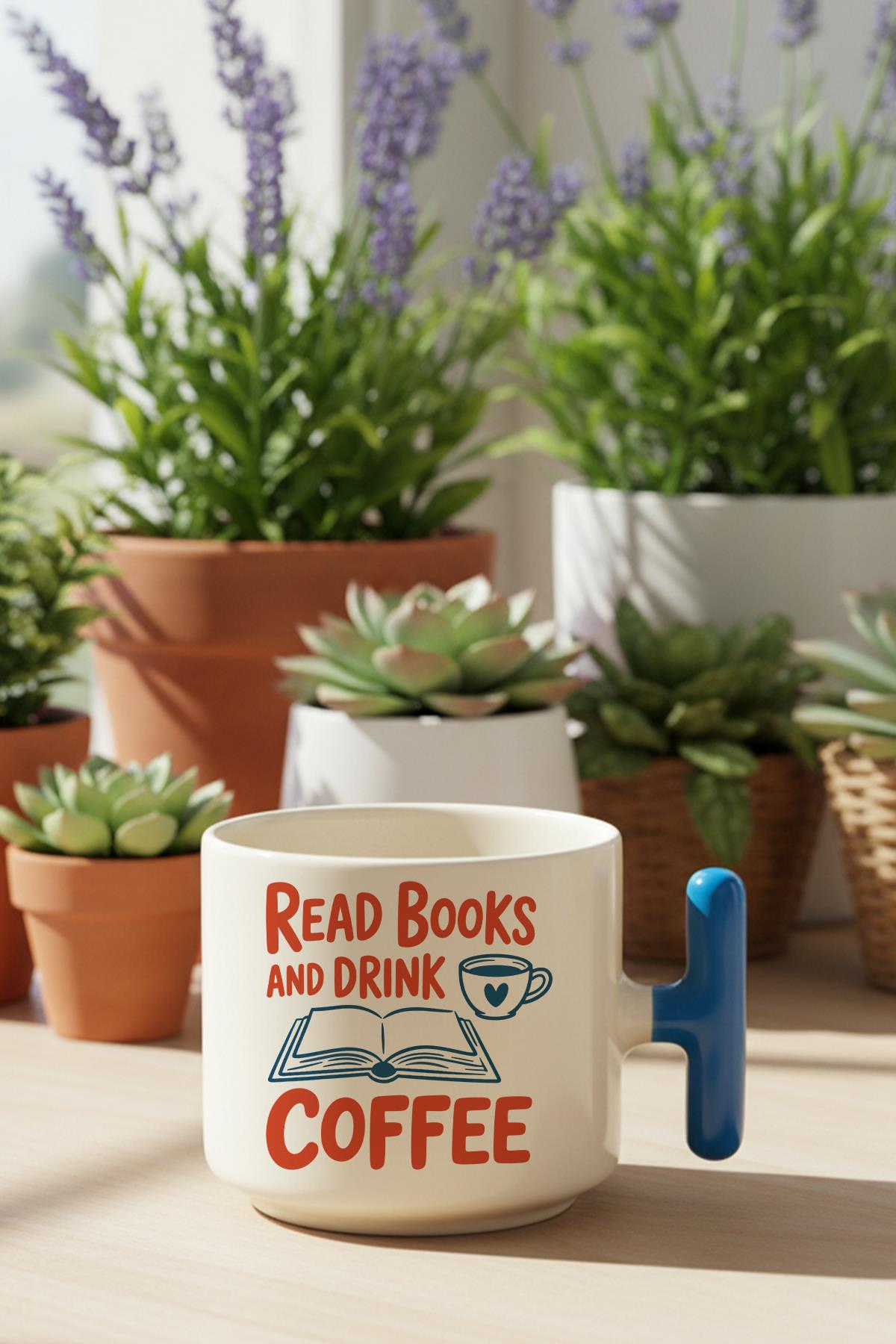 Read Books And Coffee No:2 Baskılı Hediyelik T Kulplu Latte Fincanı Kupa Bardak