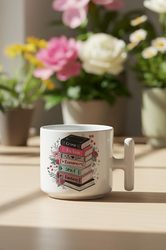 Renkli Kitaplar Baskılı Hediyelik T Kulplu Latte Fincanı Kupa Bardak