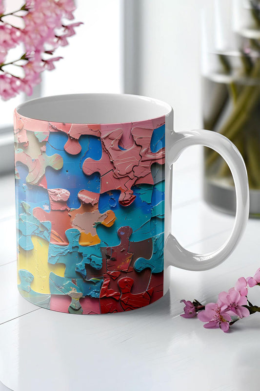 Renkli Puzzle No:2 3D Tasarım Görünümlü Baskılı Kupa Bardak Mug