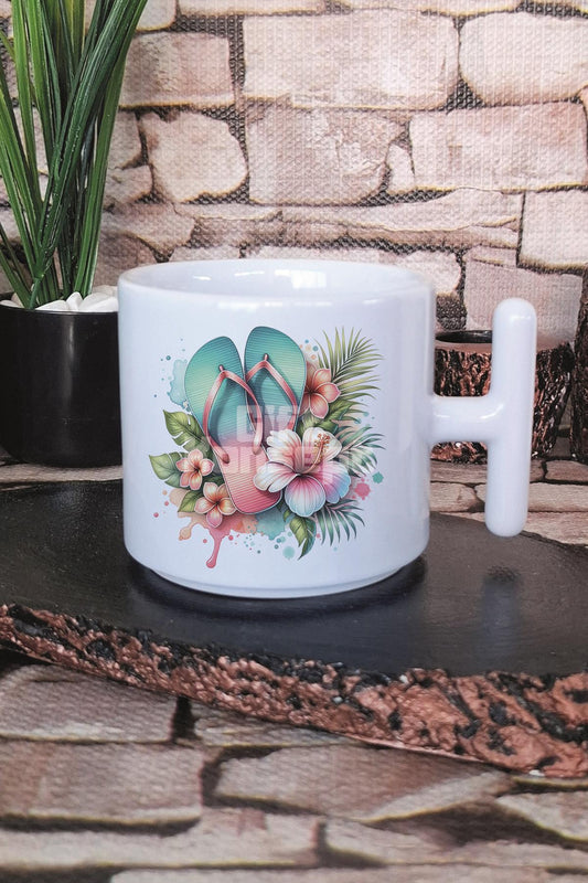 Renkli Sahil No:1 Baskılı T Kulplu Latte Fincanı Kupa Bardak