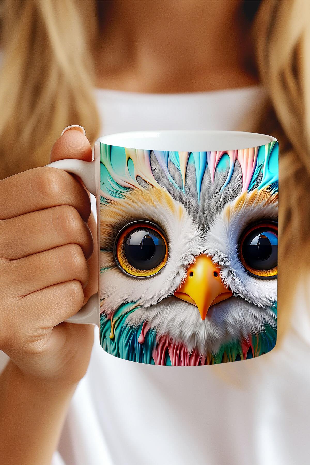 Renkli Sevimli Hayvanlar No:1 3D Tasarım Görünümlü Baskılı Kupa Bardak Mug