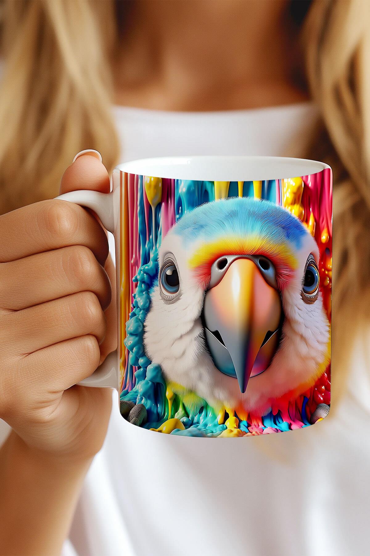 Renkli Sevimli Hayvanlar No:1 3D Tasarım Görünümlü Baskılı Kupa Bardak Mug
