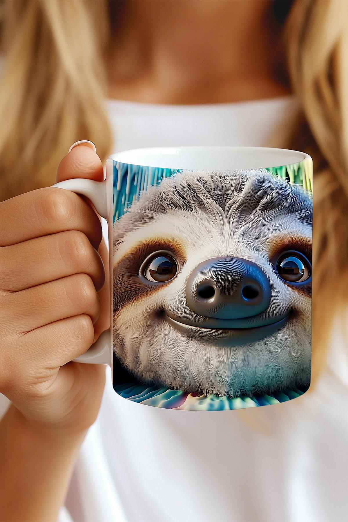 Renkli Sevimli Hayvanlar No:1 3D Tasarım Görünümlü Baskılı Kupa Bardak Mug