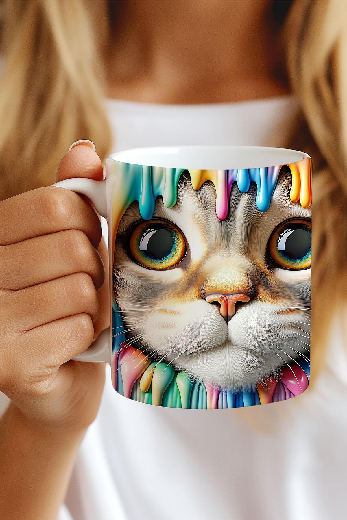 Renkli Sevimli Hayvanlar No:1 3D Tasarım Görünümlü Baskılı Kupa Bardak Mug