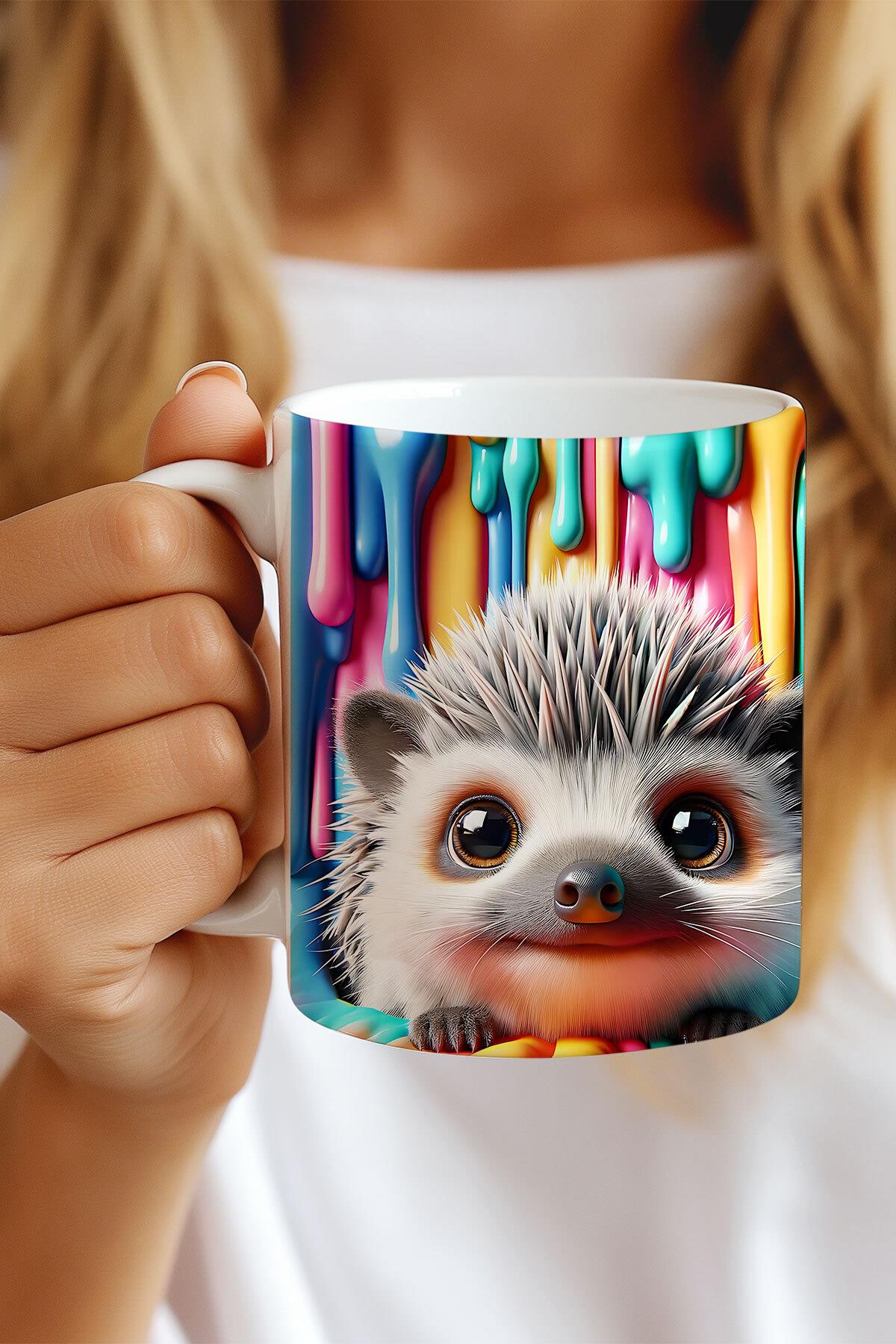 Renkli Sevimli Hayvanlar No:1 3D Tasarım Görünümlü Baskılı Kupa Bardak Mug