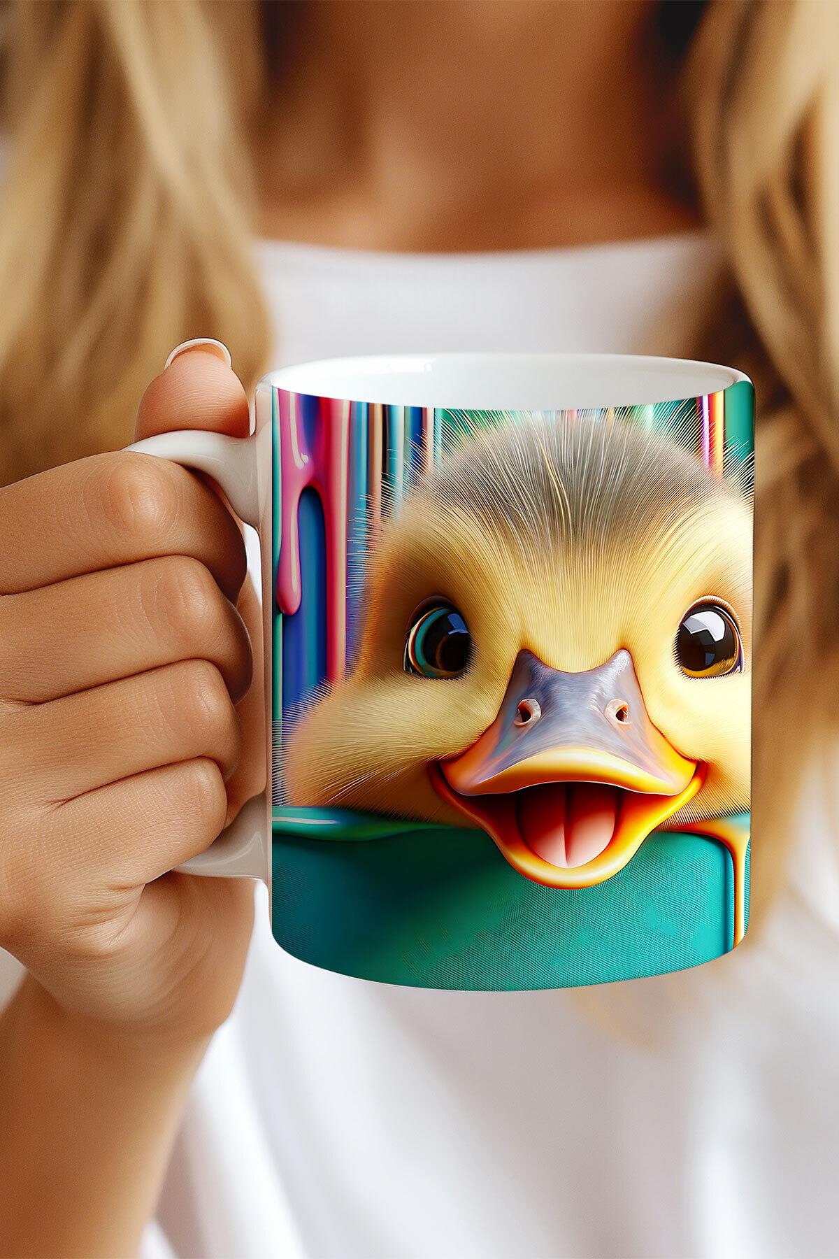 Renkli Sevimli Hayvanlar No:1 3D Tasarım Görünümlü Baskılı Kupa Bardak Mug