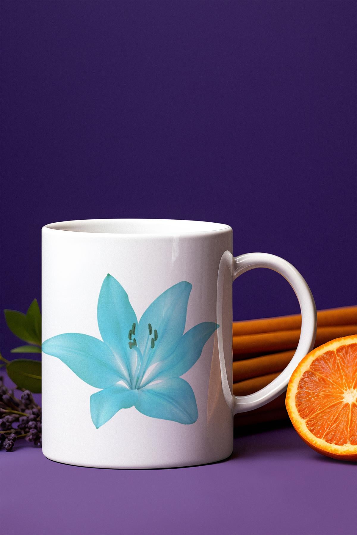 Renkli Zambak Çiçek Baskılı Hediyelik Beyaz Kupa Bardak