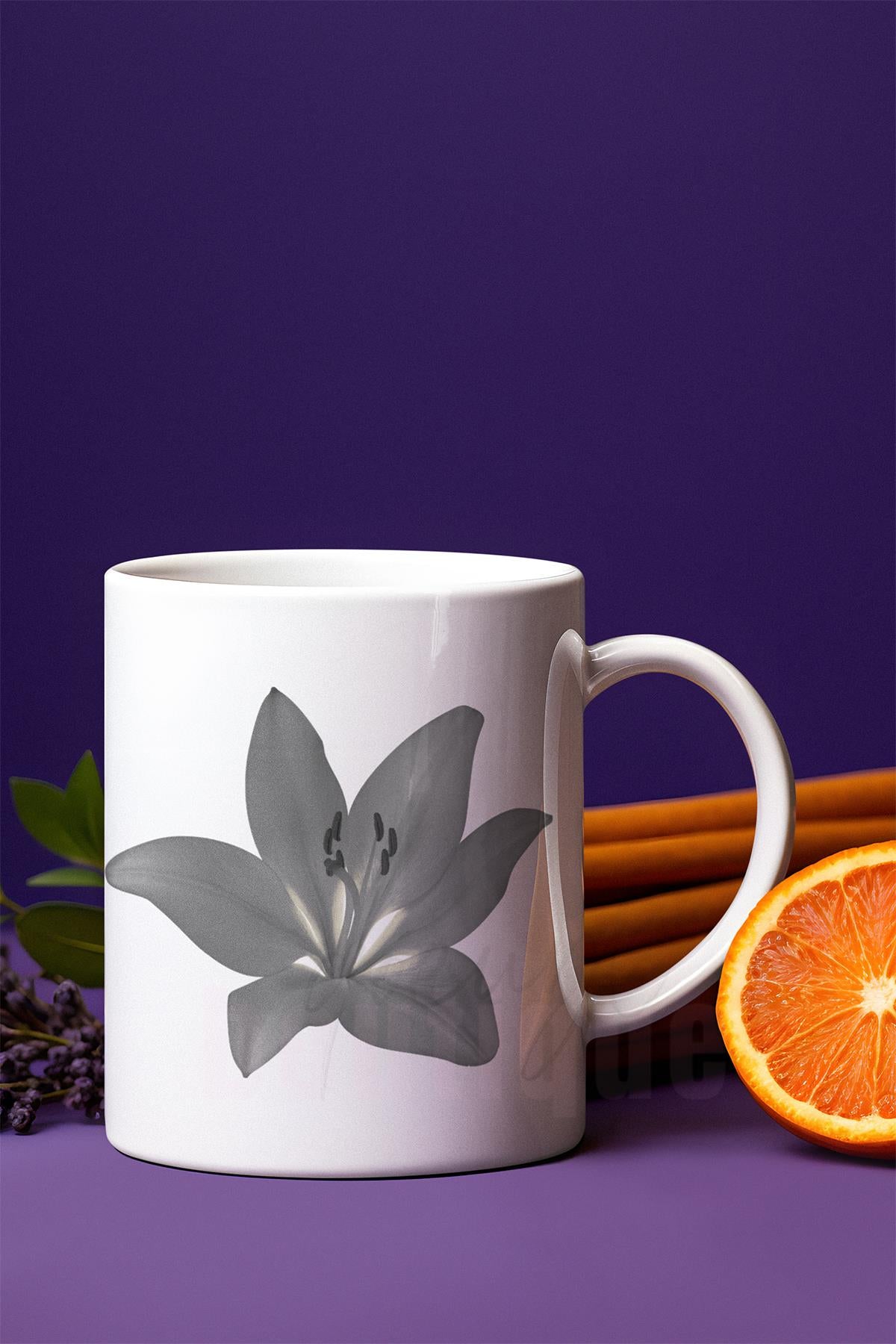 Renkli Zambak Çiçek Baskılı Hediyelik Beyaz Kupa Bardak