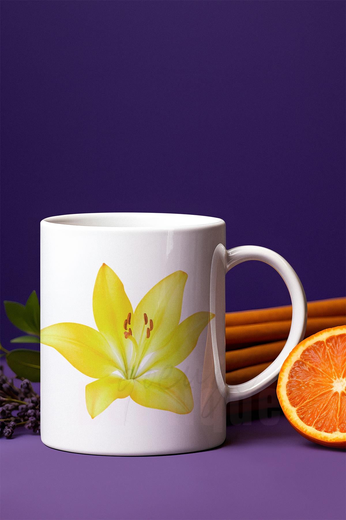 Renkli Zambak Çiçek Baskılı Hediyelik Beyaz Kupa Bardak