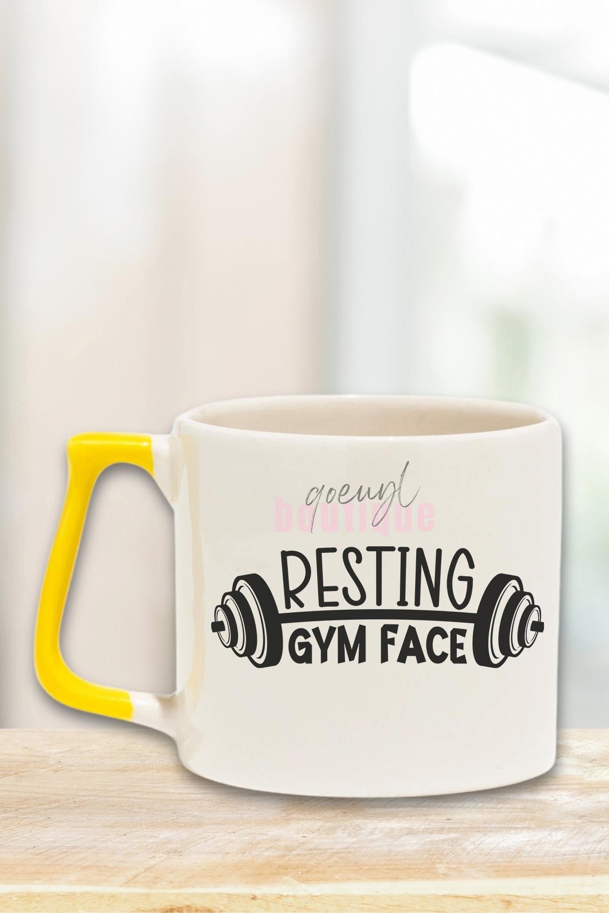 Resting Gym Face Yazılı Komik Gym Spor Fitness Hediyelik Kulplu Kupa Bardak