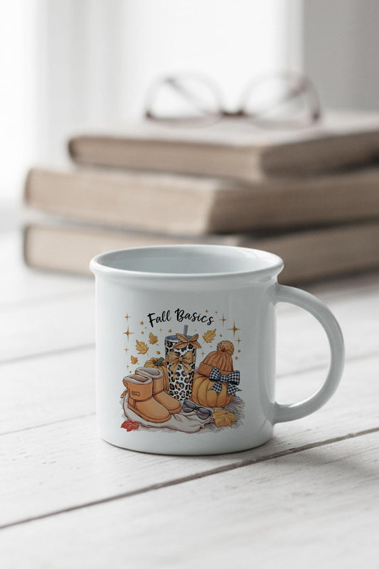 Retro Fall Basics Baskılı Enamel Görünümlü Seramik Vintage Kupa Bardak