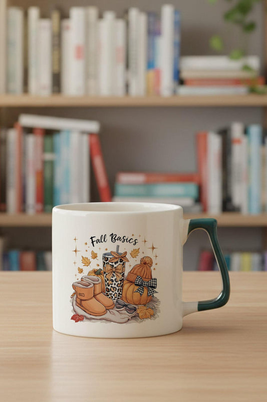 Retro Fall Basics Baskılı Yeşil D Kulplu Kupa Bardak