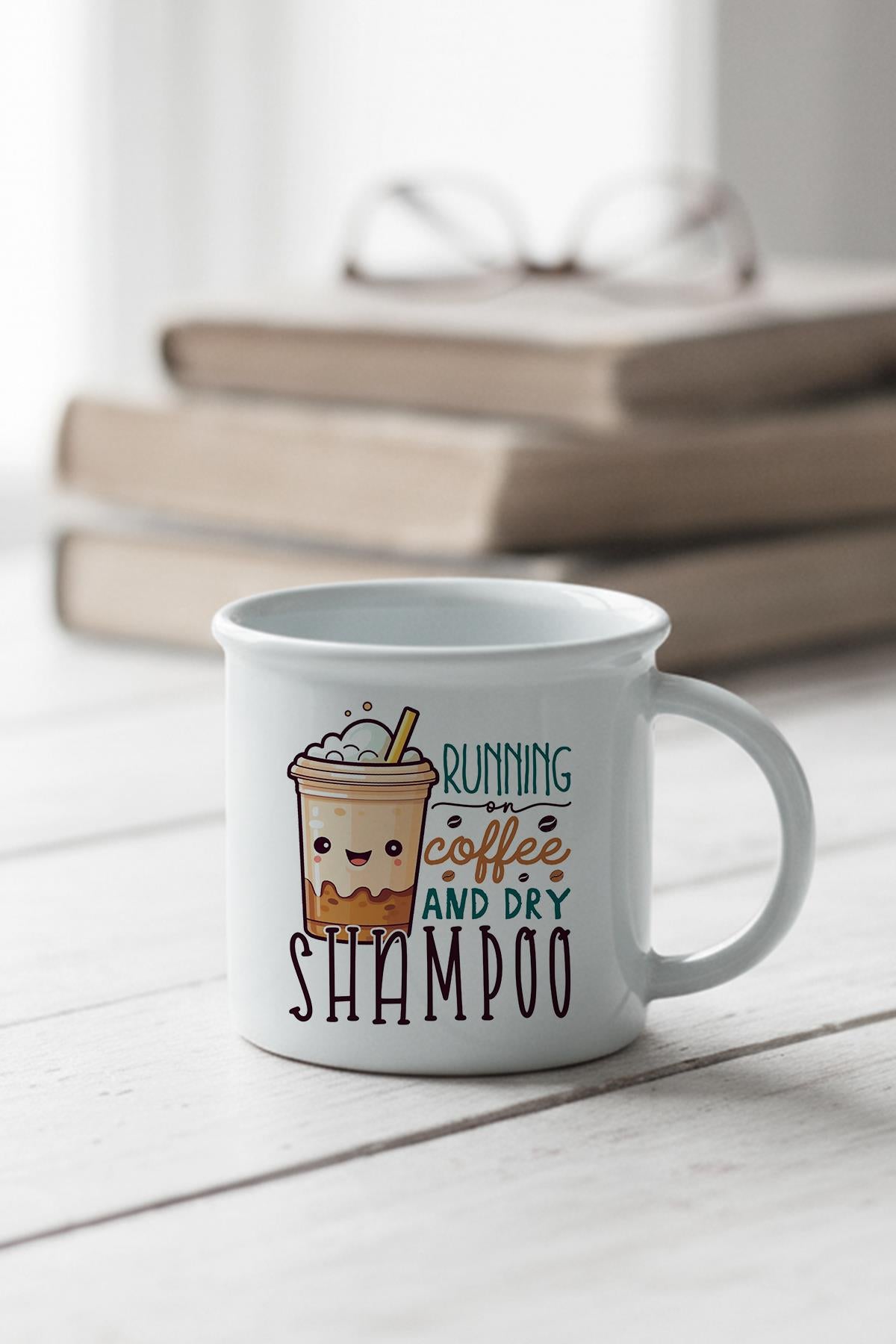 Running On Coffee Baskılı Enamel Görünümlü Seramik Vintage Kupa Bardak