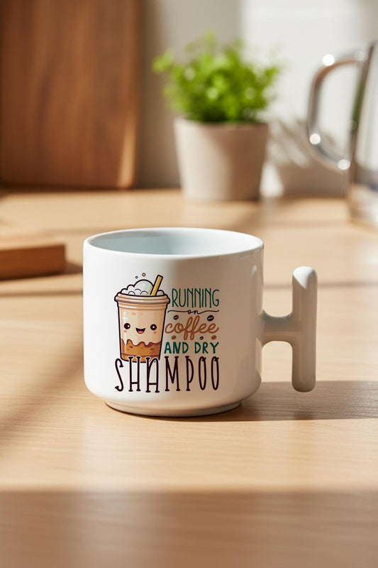 Running On Coffee Baskılı Hediyelik T Kulplu Latte Fincanı Kupa Bardak