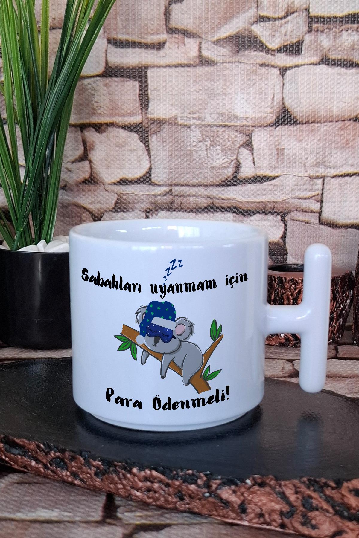 Sabahları Uyanmam Için Para Ödenmeli Komik Yazılı T Kulplu Latte Fincanı Kupa Bardak