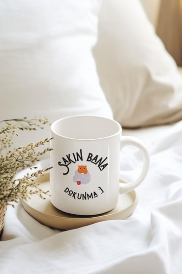 Sakın Bana Dokunma-Kedi Baskılı Eğlenceli Beyaz Kupa Bardak