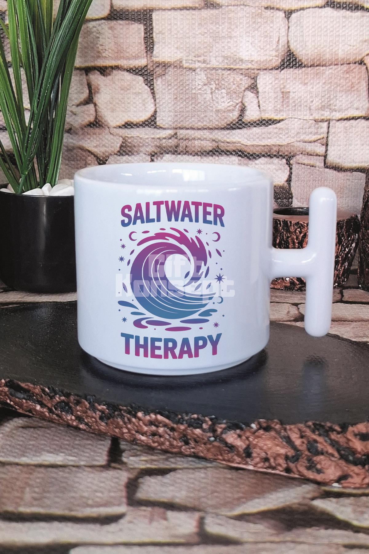 Saltwater Therapy Baskılı T Kulplu Latte Fincanı Kupa Bardak