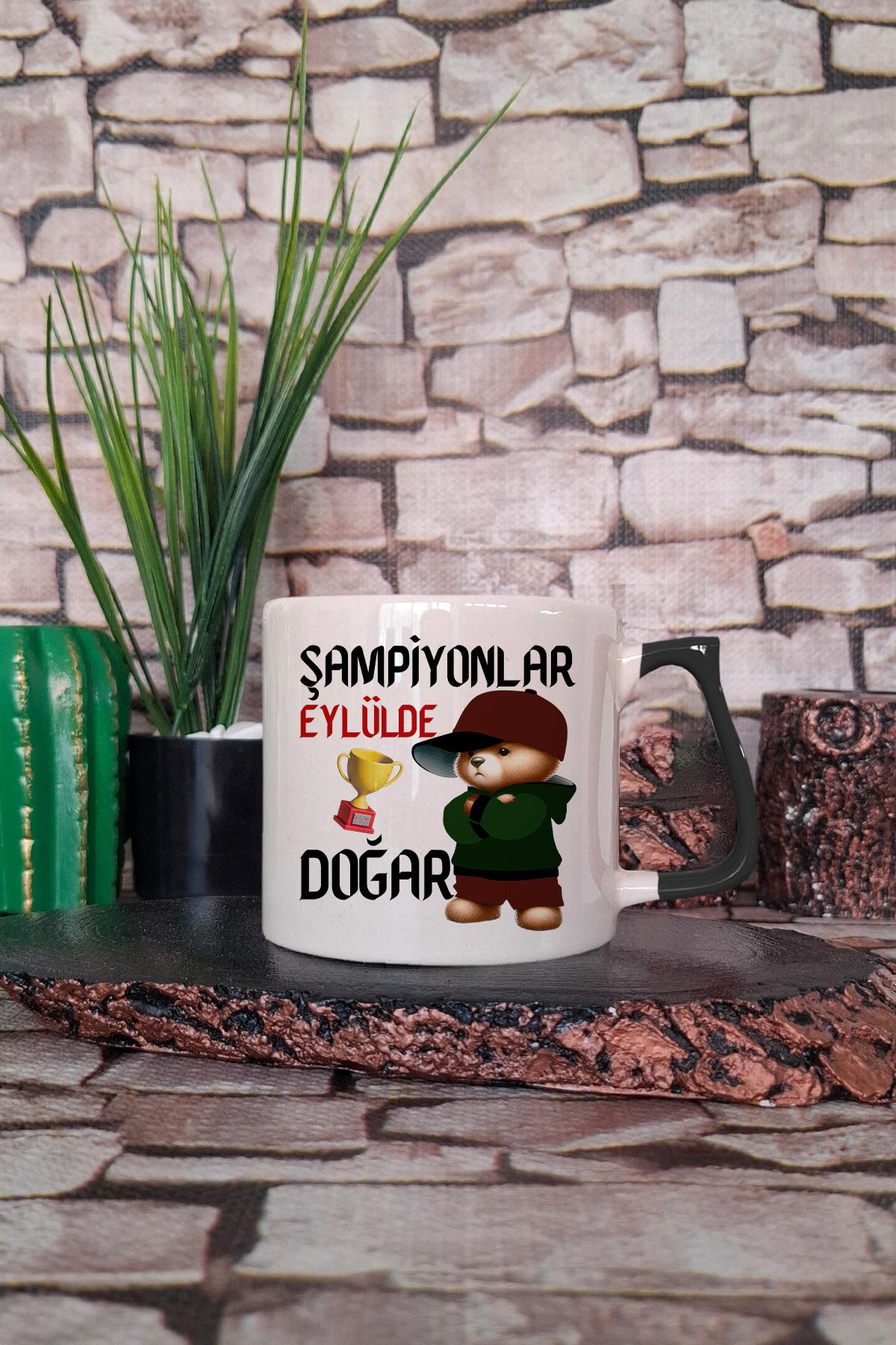 Şampiyonlar Eylülde Doğar Baskılı Doğum Günü Hediyelik Renkli Kulplu Fincan-Kupa Bardak