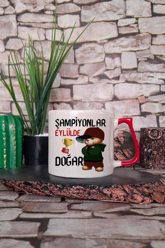 Şampiyonlar Eylülde Doğar Baskılı Doğum Günü Hediyelik Renkli Kulplu Fincan-Kupa Bardak