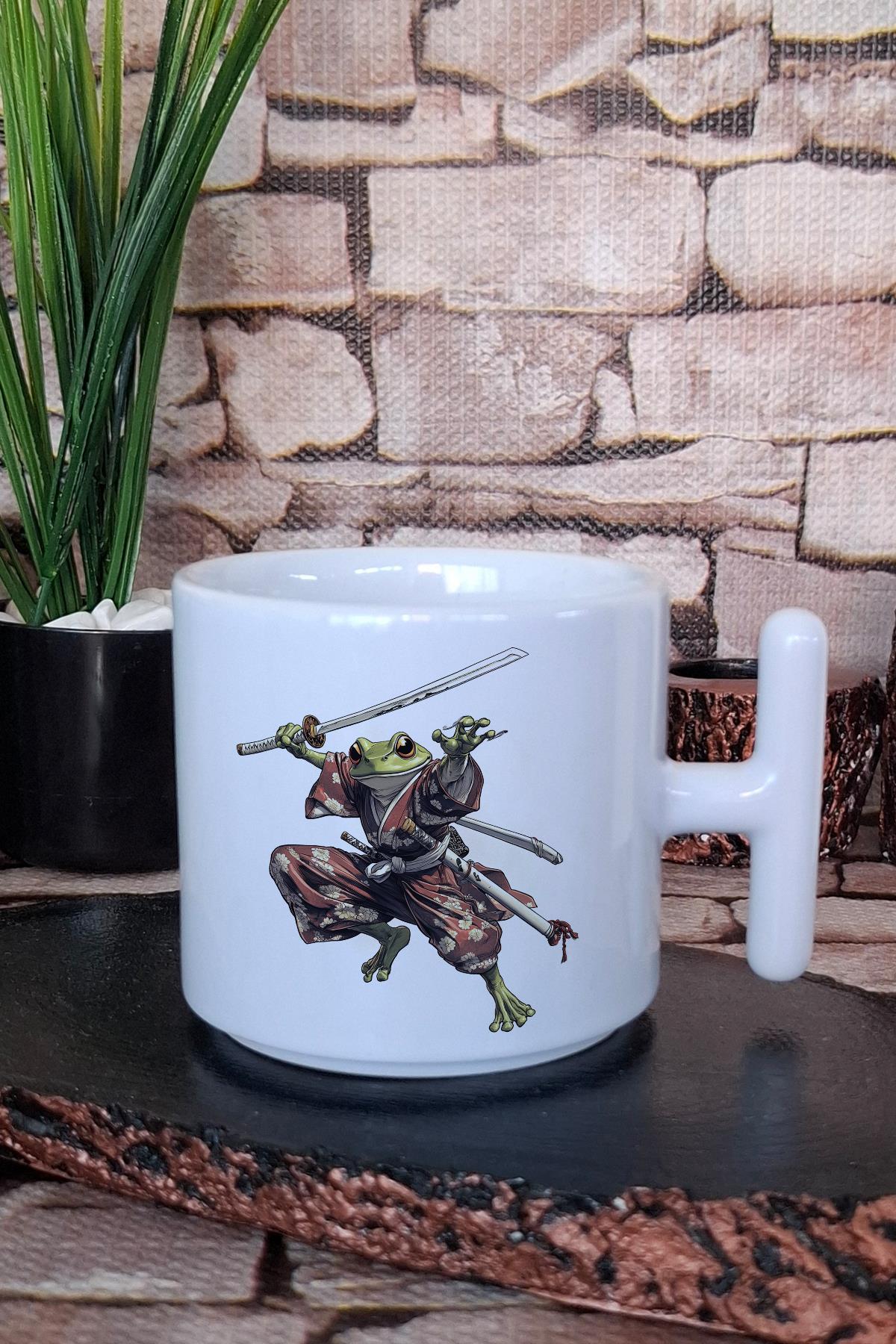 Samuray Kurbağa Baskılı Japon Sanatı Anime Manga Hediye Baskılı T Kulplu Latte Fincanı Kupa Bardak