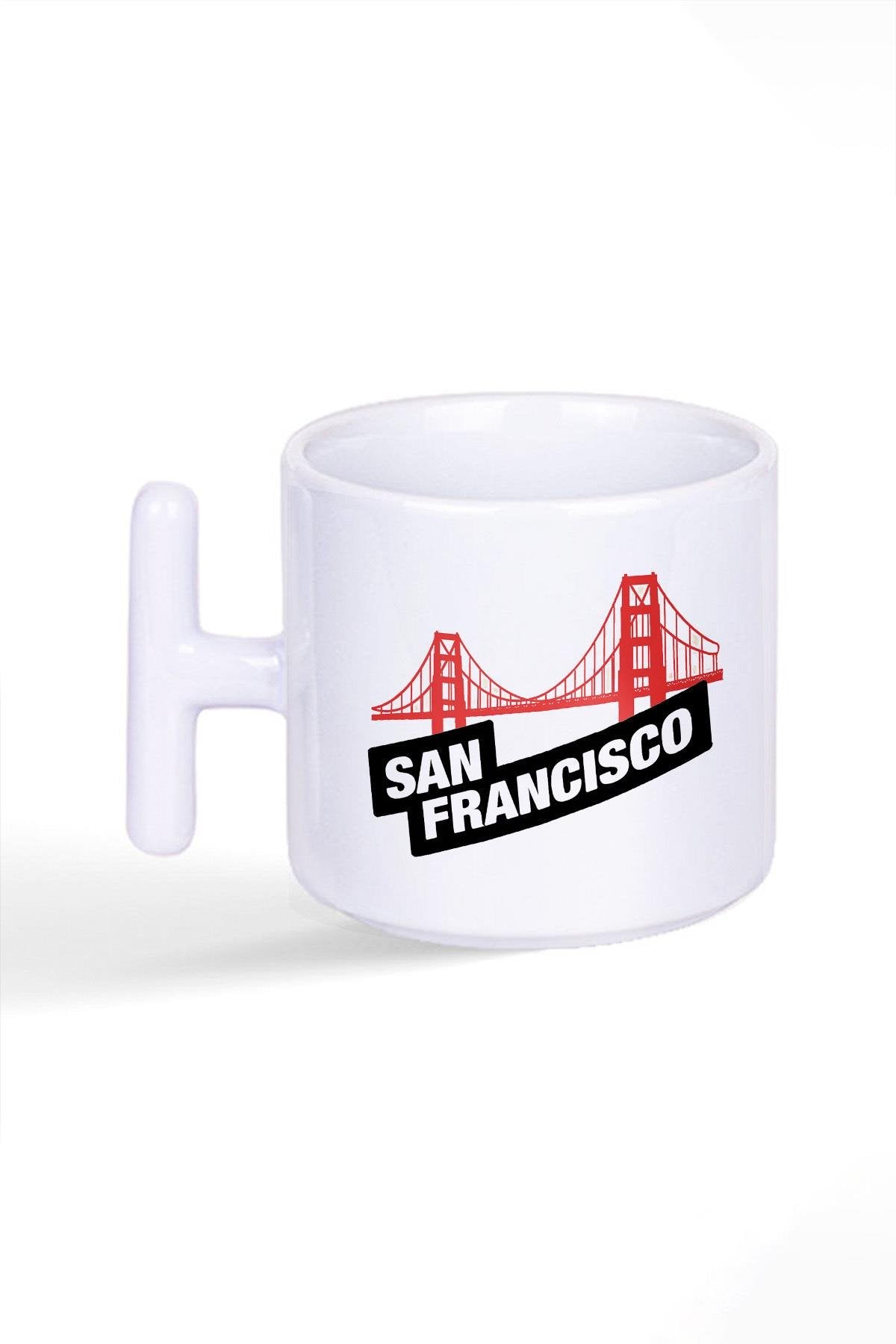 San Francisco Şehir Temalı Baskılı T Kulplu Latte Fincan Kupa Bardak