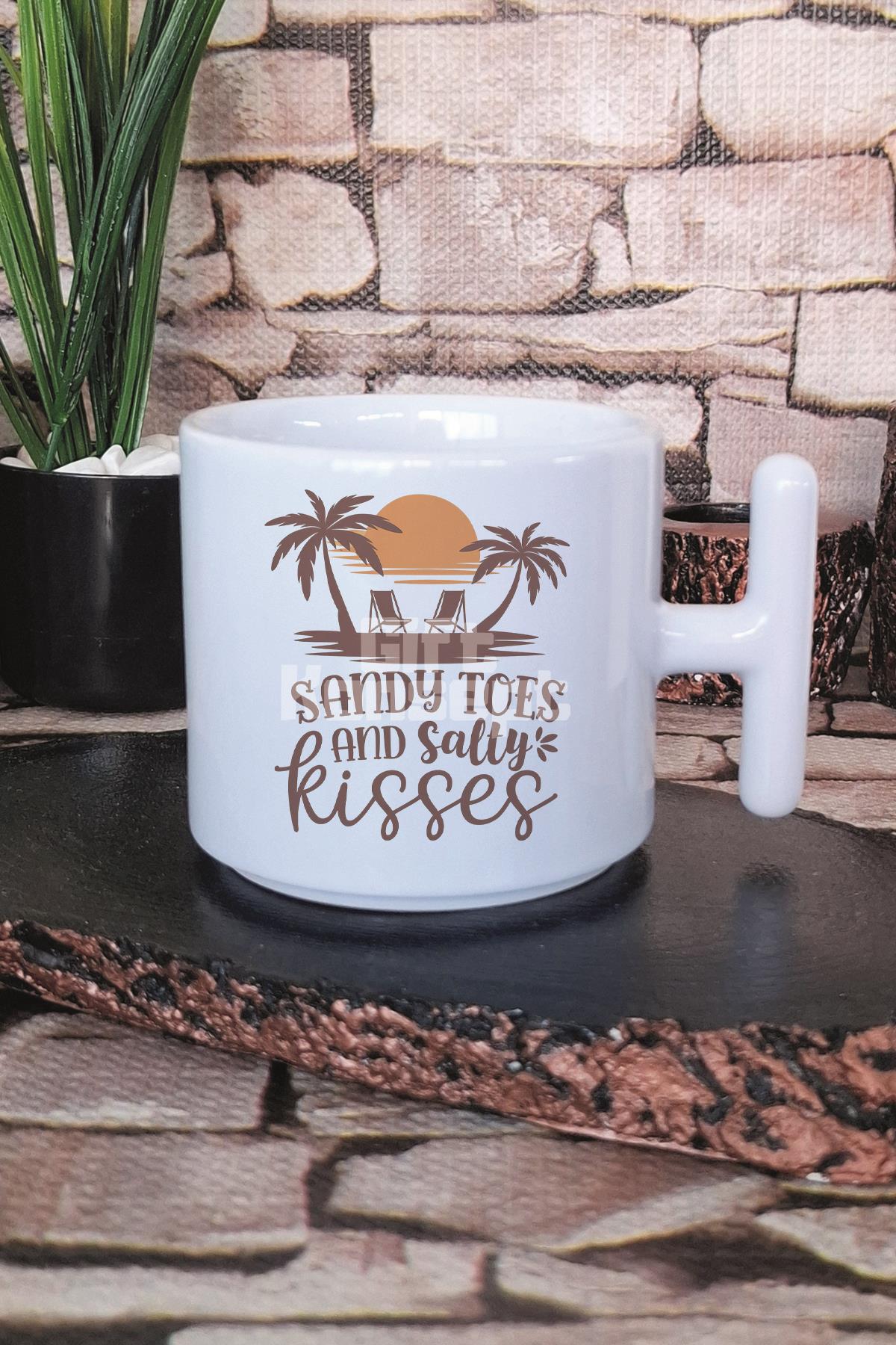 Sandy Topes And Salty Kisses Baskılı T Kulplu Latte Fincanı Kupa Bardak