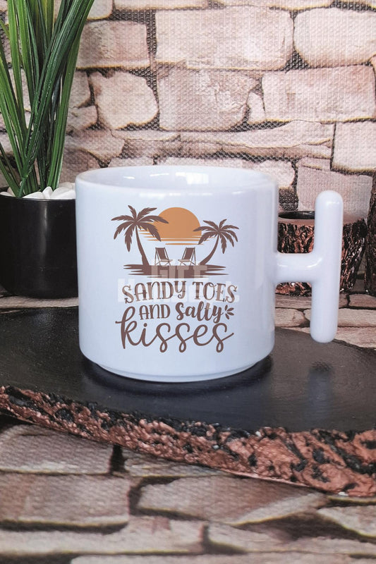 Sandy Topes And Salty Kisses Baskılı T Kulplu Latte Fincanı Kupa Bardak