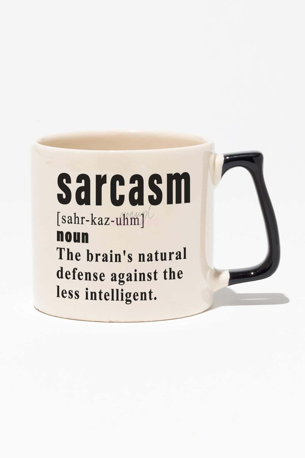 Sarcasm Baskılı Siyah Kulplu Modern Seramik Kupa