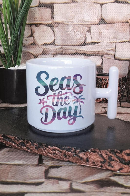 Seas The Day Baskılı T Kulplu Latte Fincanı Kupa Bardak