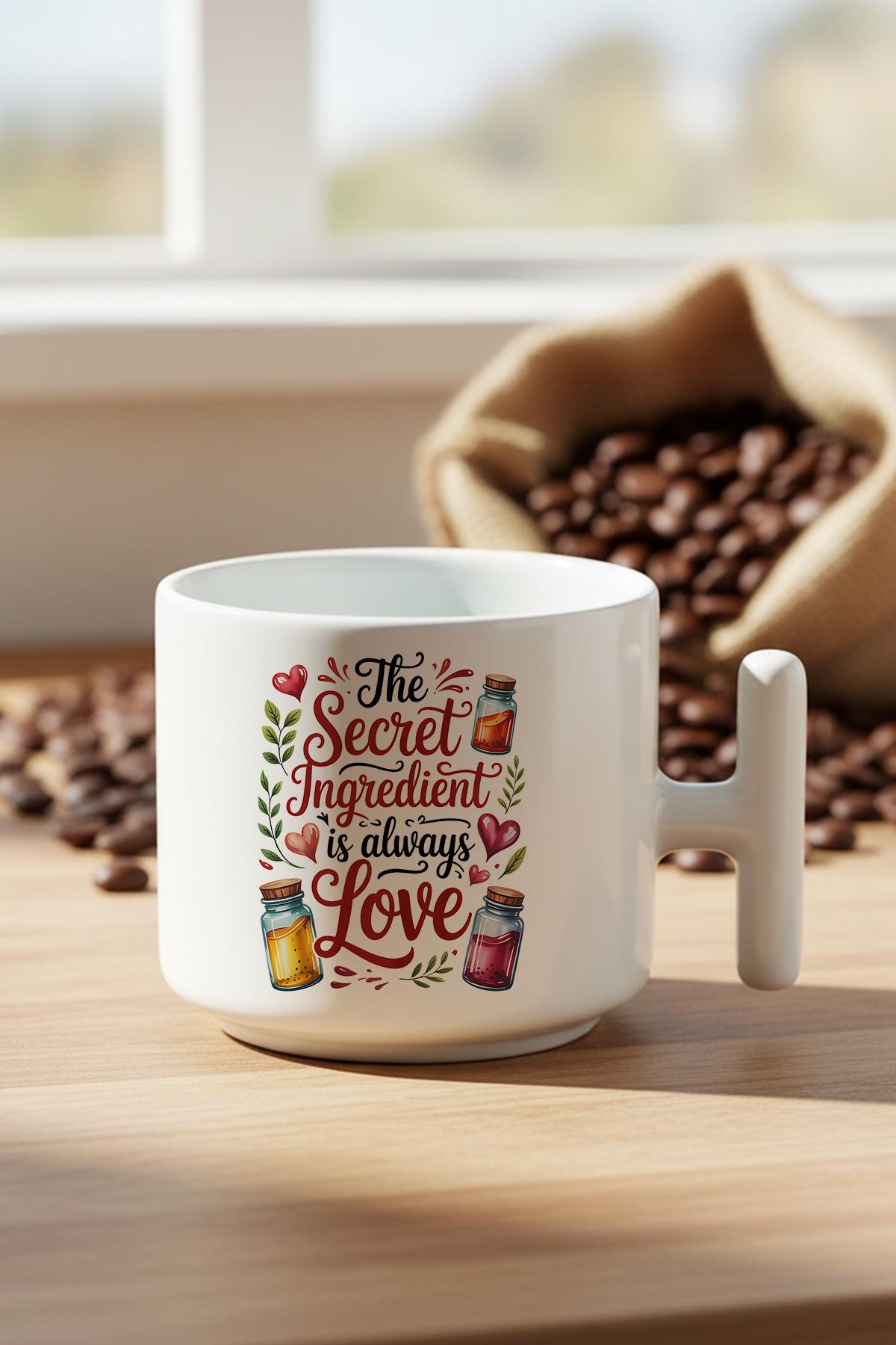 Secret Ingredians İs Love Baskılı Hediyelik T Kulplu Latte Fincanı Kupa Bardak