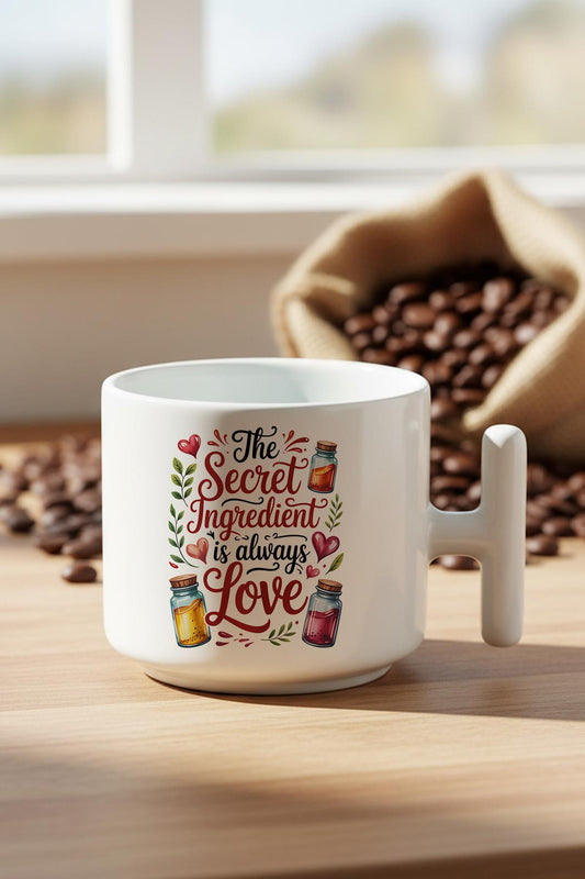 Secret Ingredians İs Love Baskılı Hediyelik T Kulplu Latte Fincanı Kupa Bardak
