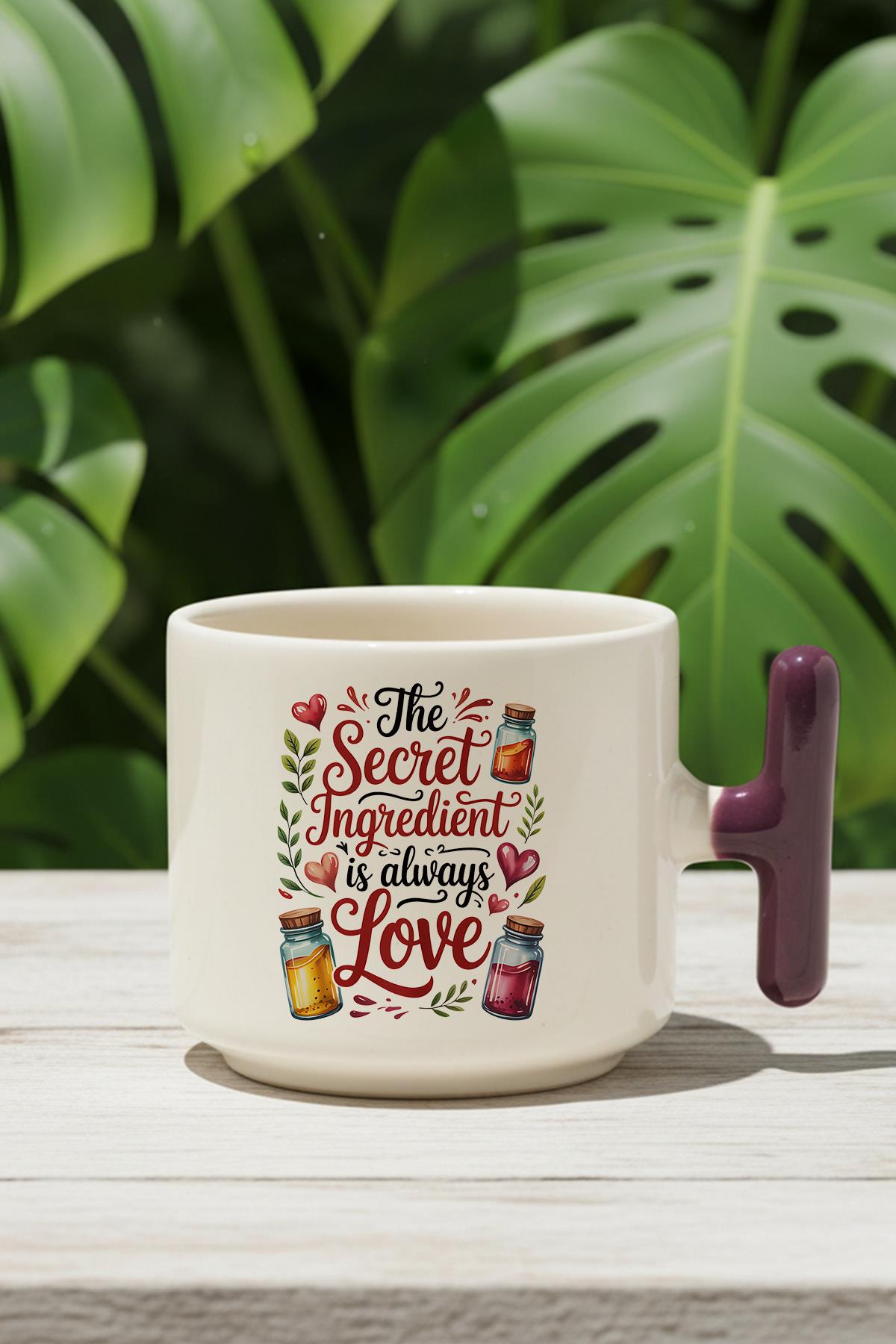 Secret Ingredians İs Love Baskılı Hediyelik T Kulplu Latte Fincanı Kupa Bardak