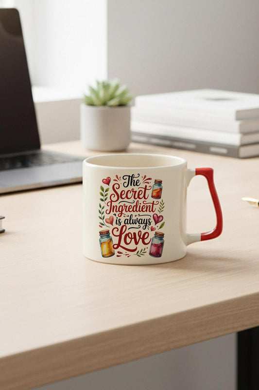 Secret Ingredians İs Love Baskılı Kırmızı D Kulplu Kupa Bardak