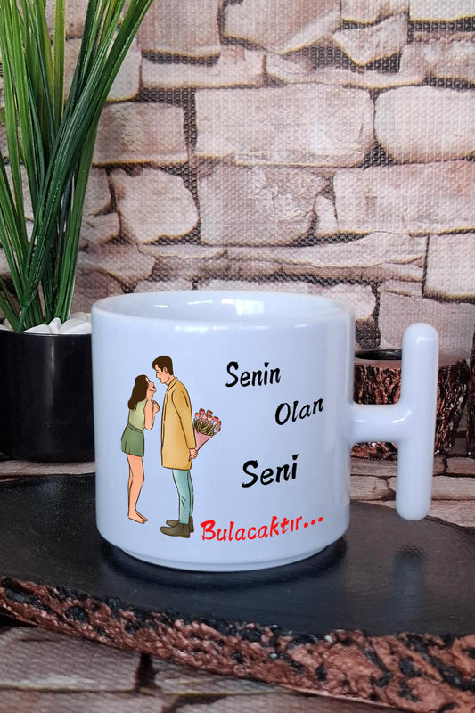 Senin Olan Sana Gelecektir Eş Sevgili Karı-Koca Romantik Hediye T Kulplu Latte Fincanı Kupa Bardak