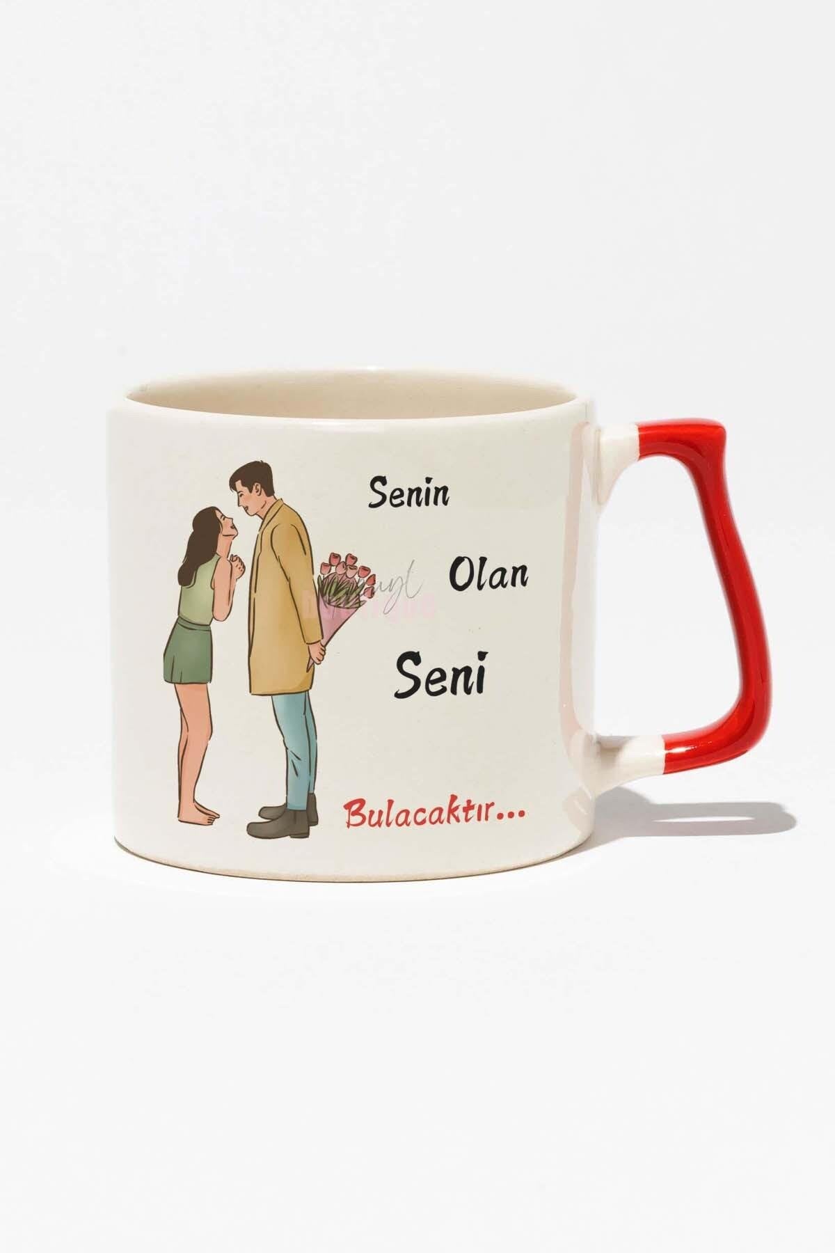 Senin Olan Sana Gelecektir Eş Sevgili Romantik Hediyelik Baskılı Kırmızı Kulplu Modern Seramik Kupa
