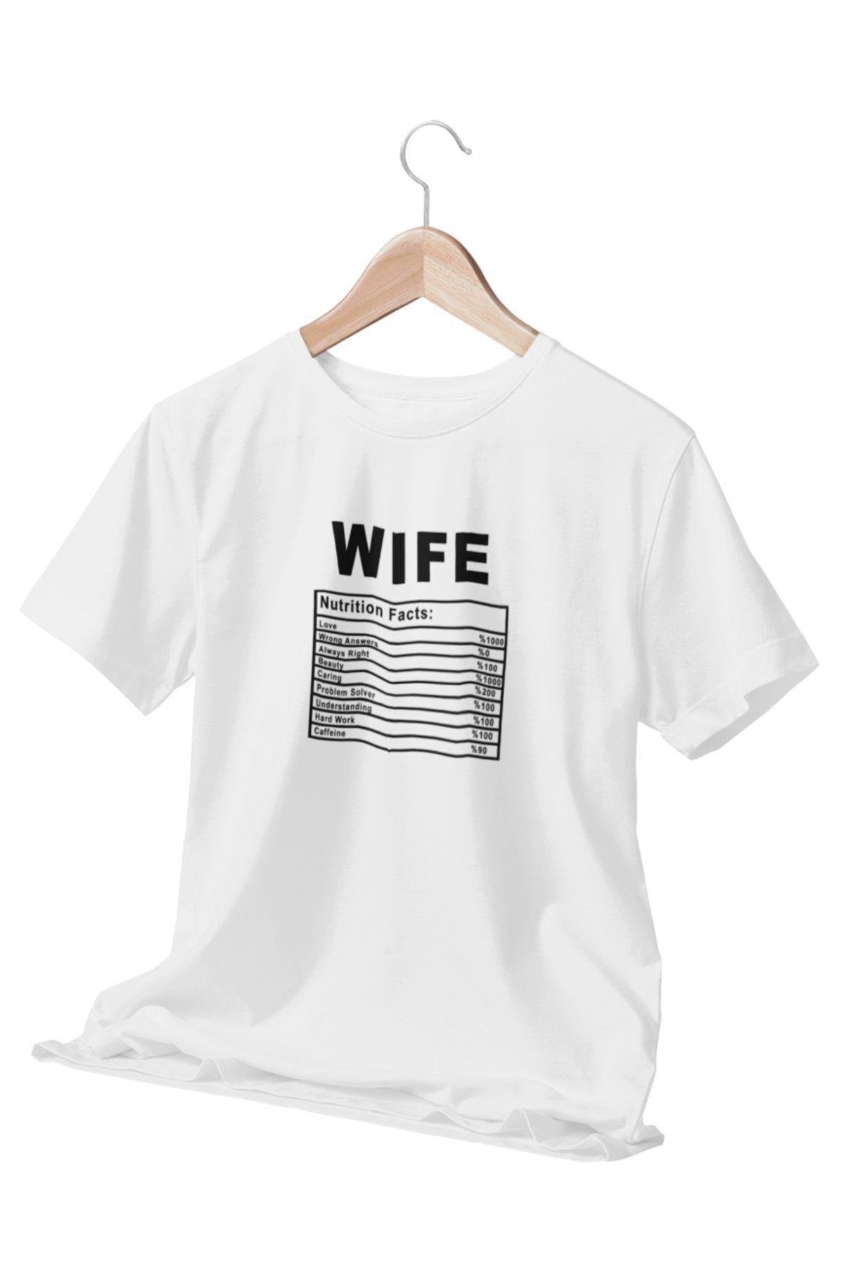 Sevgili Eş Özel Gün, Doğum Günü Hediye Wıfe Nutrition Fact Baskılı Beyaz Unisex T-Shirt