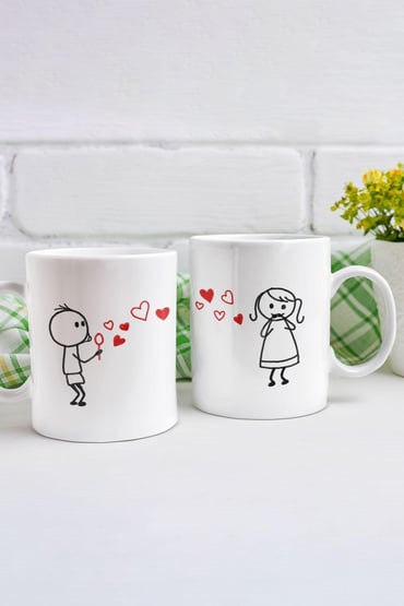 Sevgililer Günü Hediye Romantik Özel Tasarım Baskılı İkili Kupa Bardak